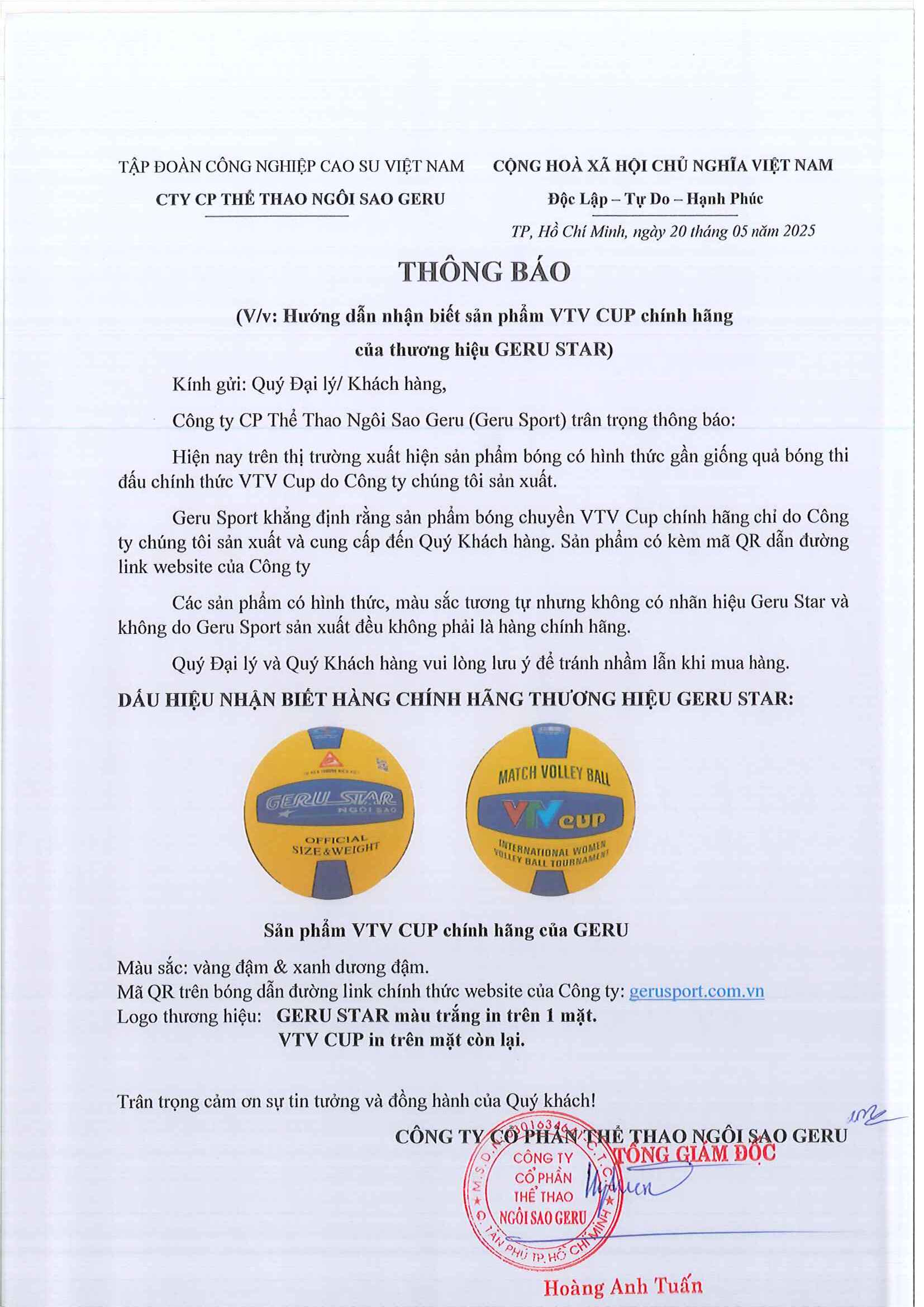 Hướng dẫn nhận biết sản phẩm VTV CUP của thương hiệu Geru Star