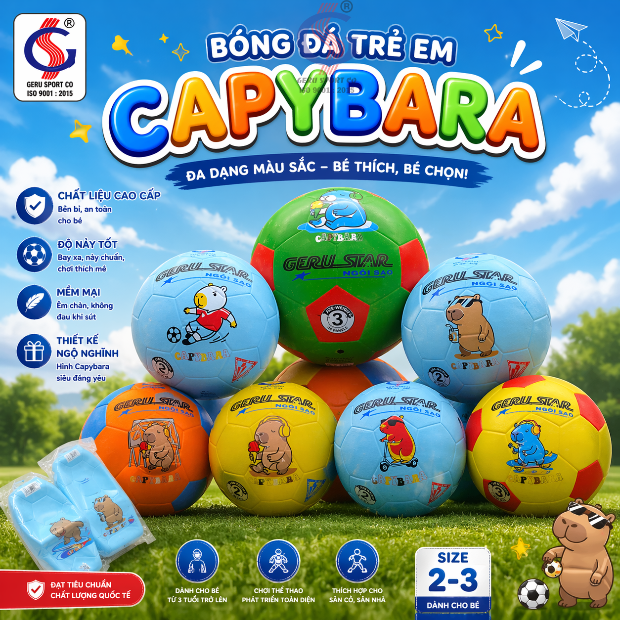 Bóng đá cao su Capybara S2 S3 cho bé bền đẹp an toàn